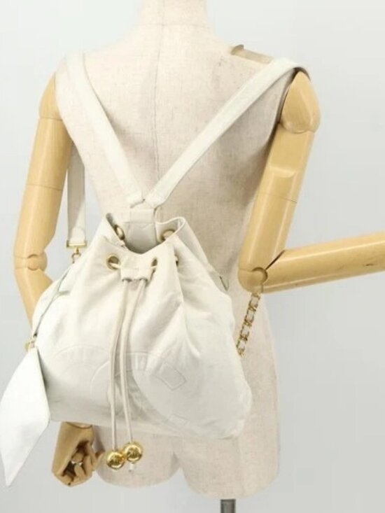 CHANEL Backpack Leather White Gold CC Auth gh1739 main image 8